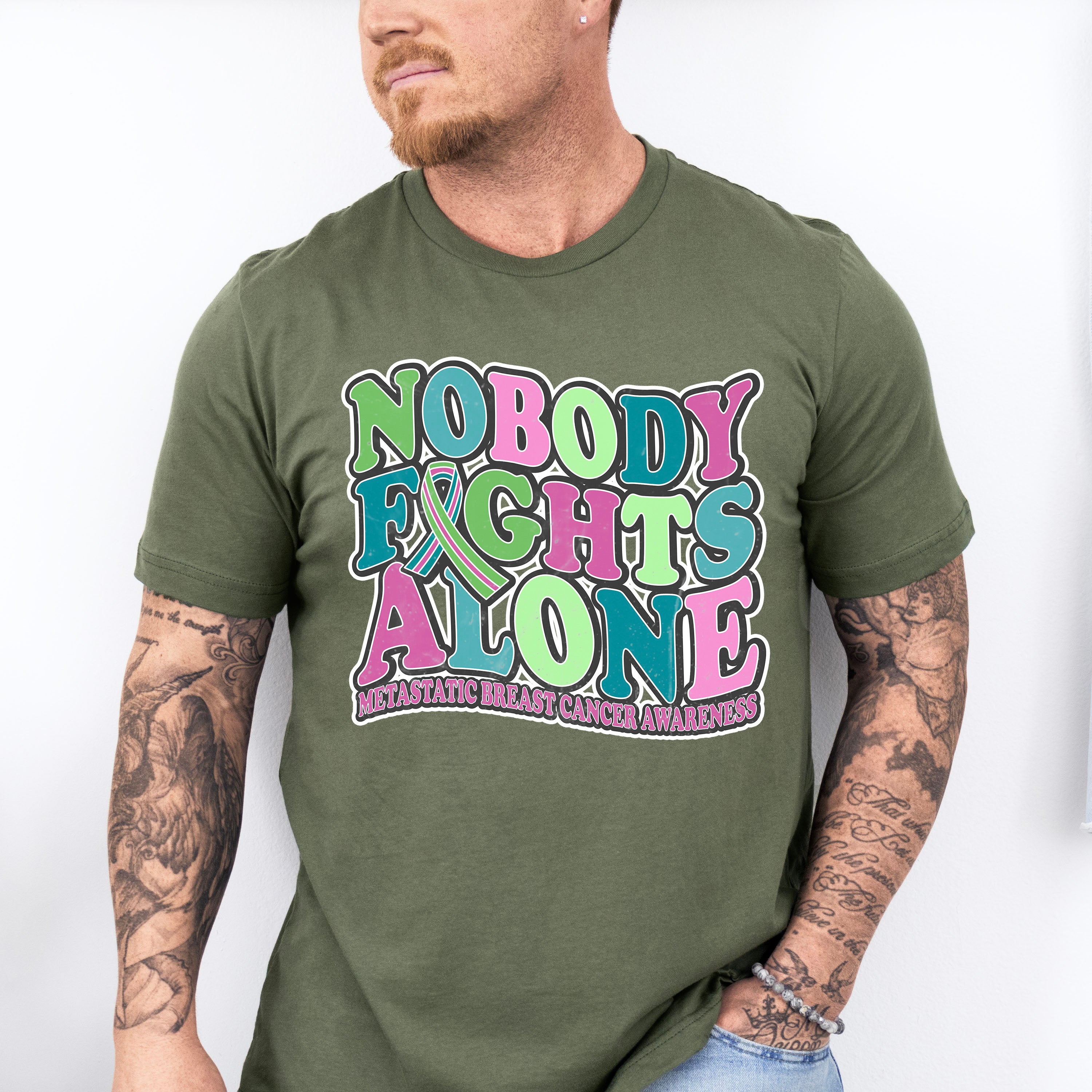 Nobody Fights Alone - Metastatic Breast Cancer Unisex Crewneck T-Shirt Sweatshirt Hoodie