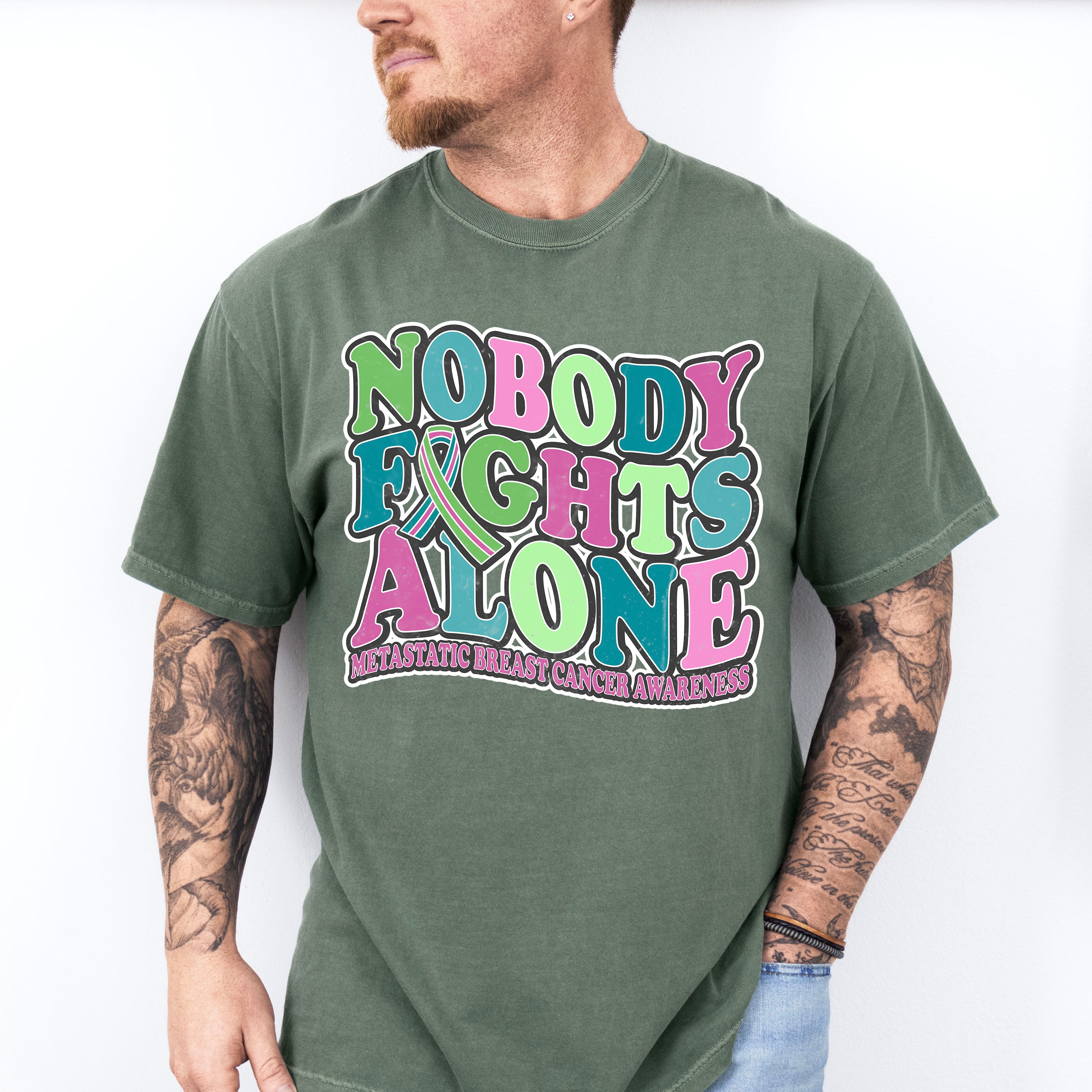 Nobody Fights Alone - Metastatic Breast Cancer Unisex Crewneck T-Shirt Sweatshirt Hoodie