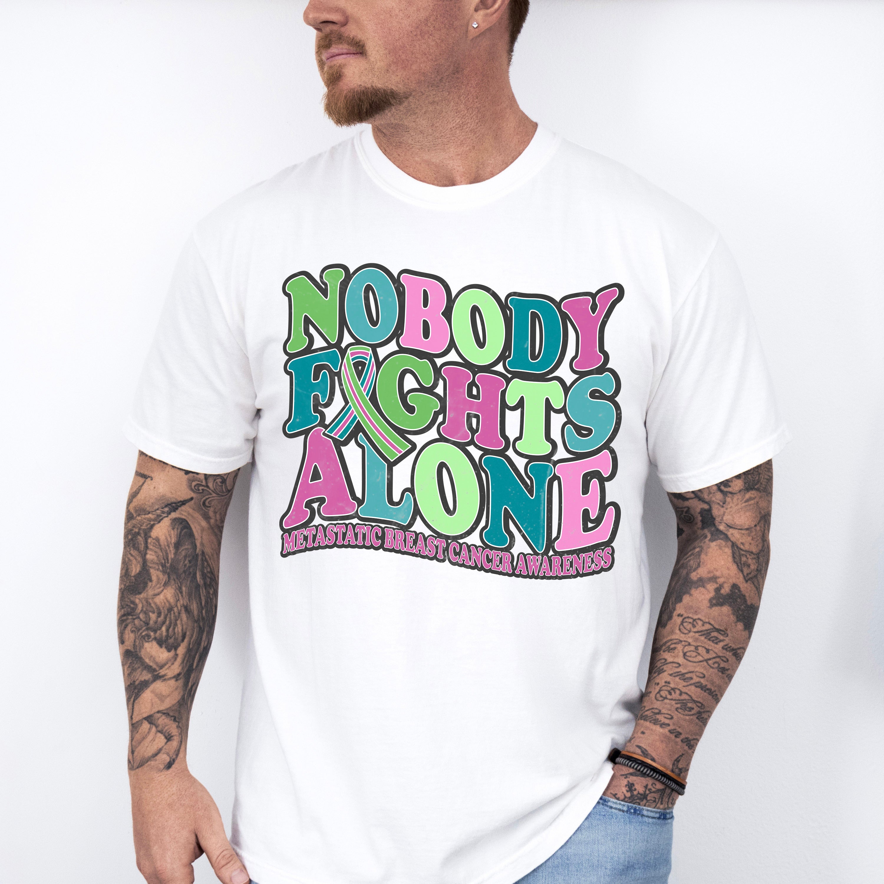 Nobody Fights Alone - Metastatic Breast Cancer Unisex Crewneck T-Shirt Sweatshirt Hoodie
