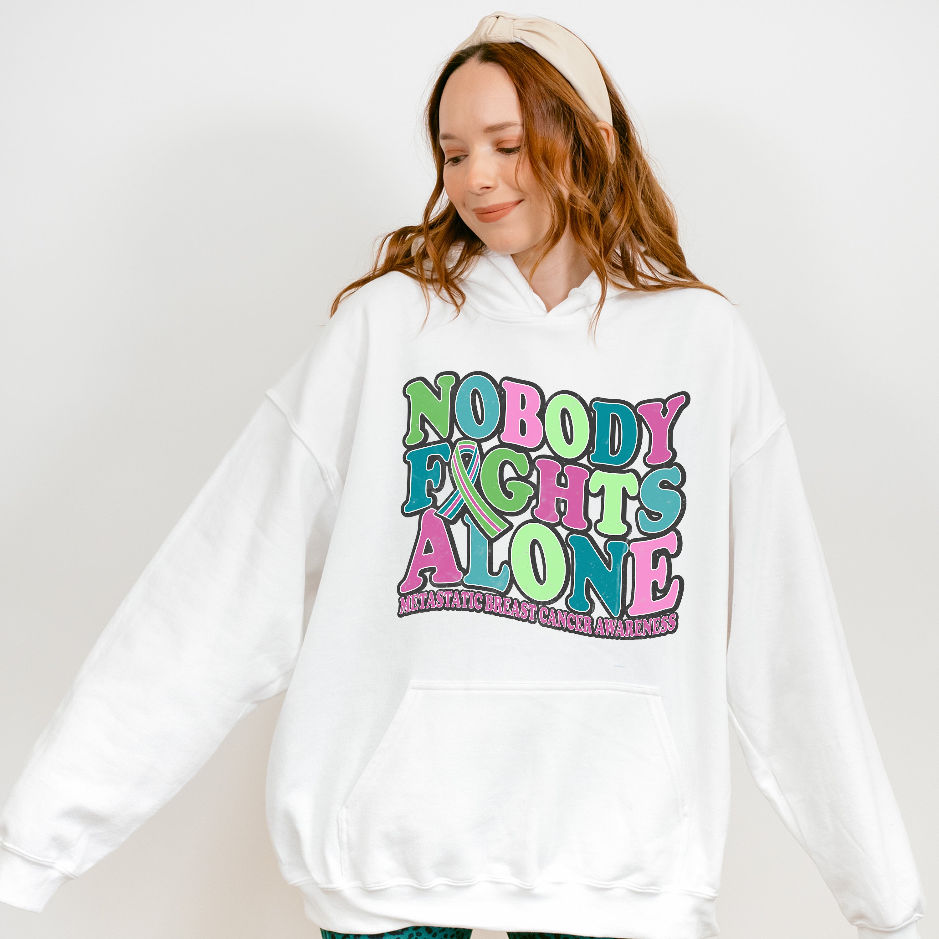 Nobody Fights Alone - Metastatic Breast Cancer Unisex Crewneck T-Shirt Sweatshirt Hoodie