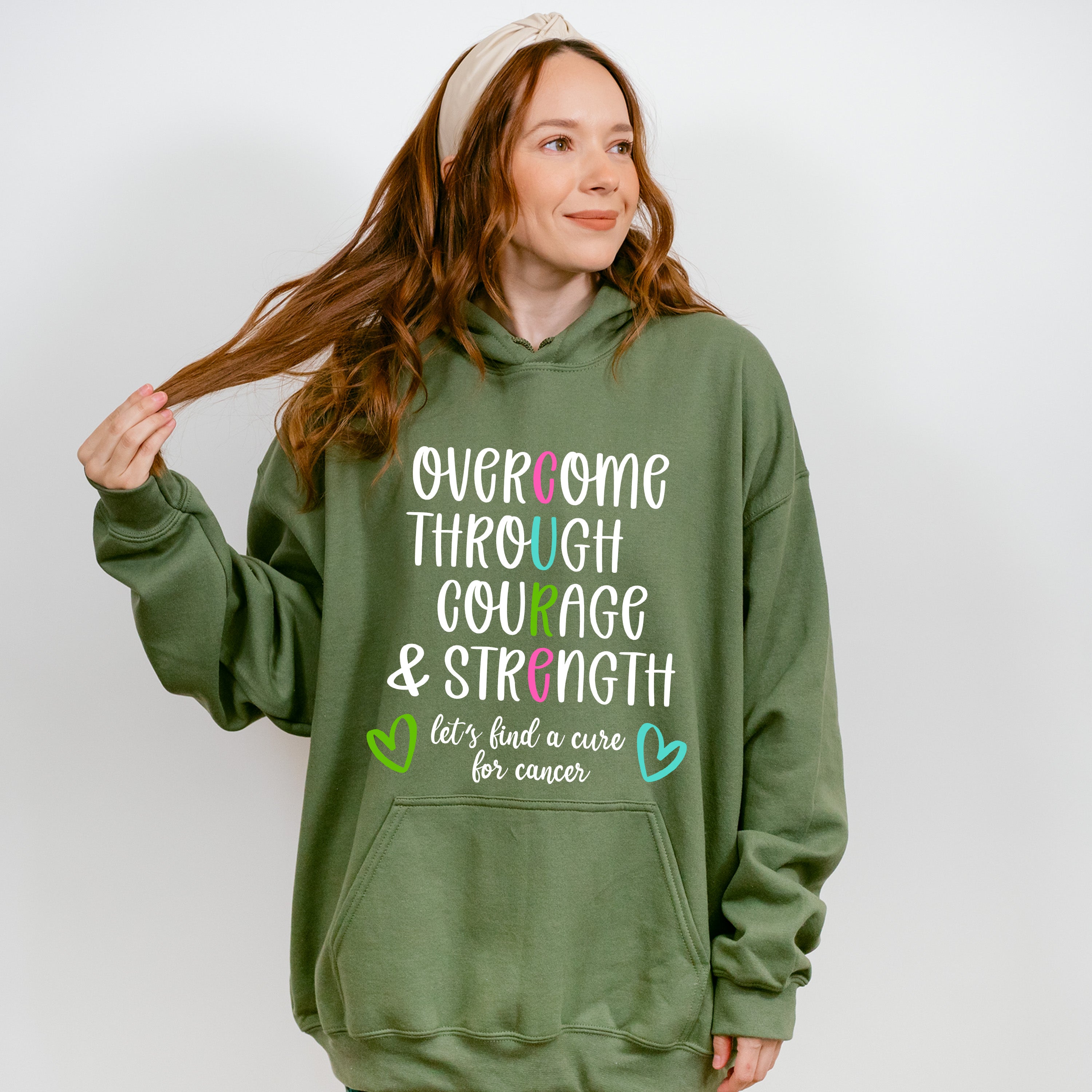 Overcome Through Courage And Strength - Metastatic Breast Cancer Unisex Crewneck T-Shirt Sweatshirt Hoodie