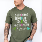 Overcome Through Courage And Strength - Metastatic Breast Cancer Unisex Crewneck T-Shirt Sweatshirt Hoodie