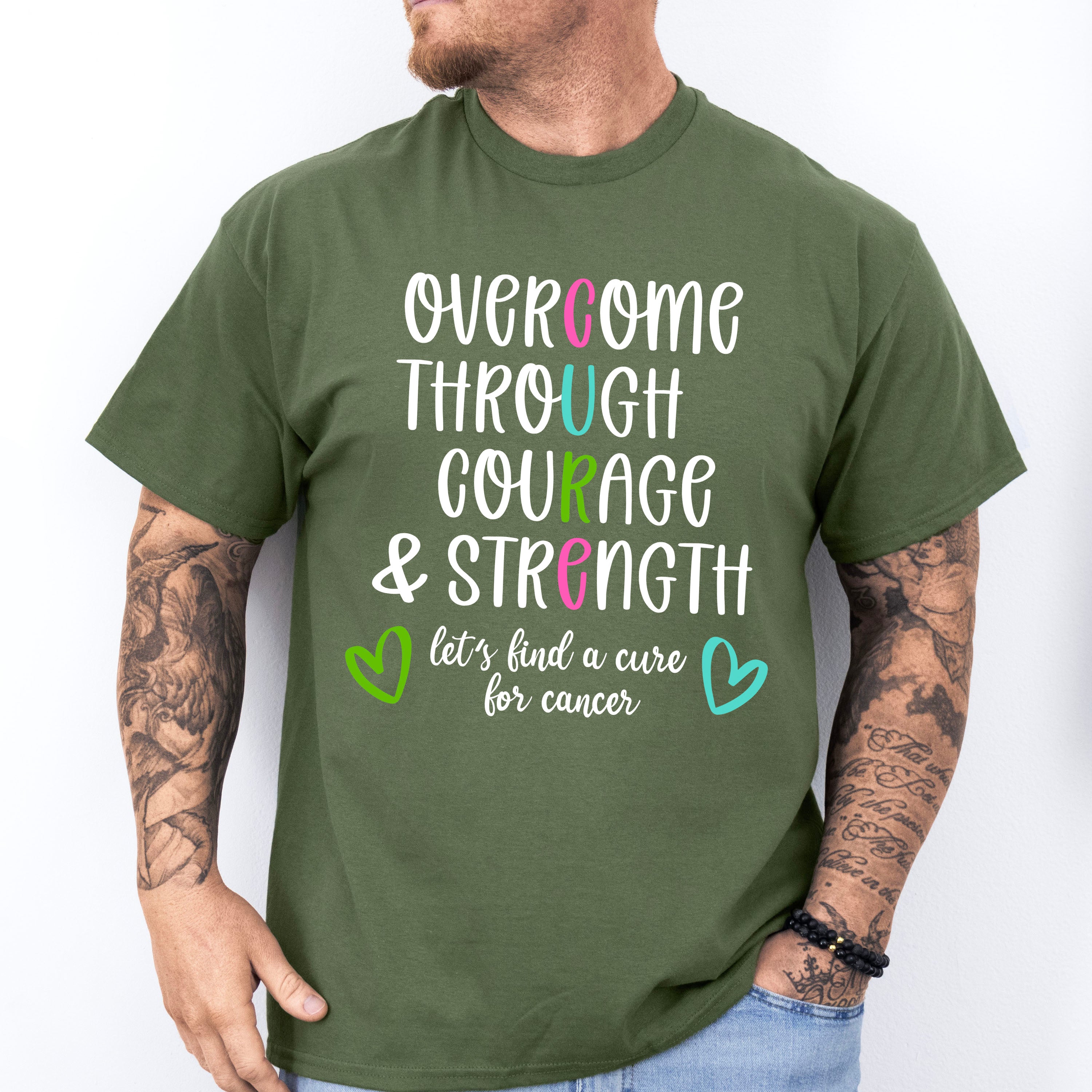 Overcome Through Courage And Strength - Metastatic Breast Cancer Unisex Crewneck T-Shirt Sweatshirt Hoodie