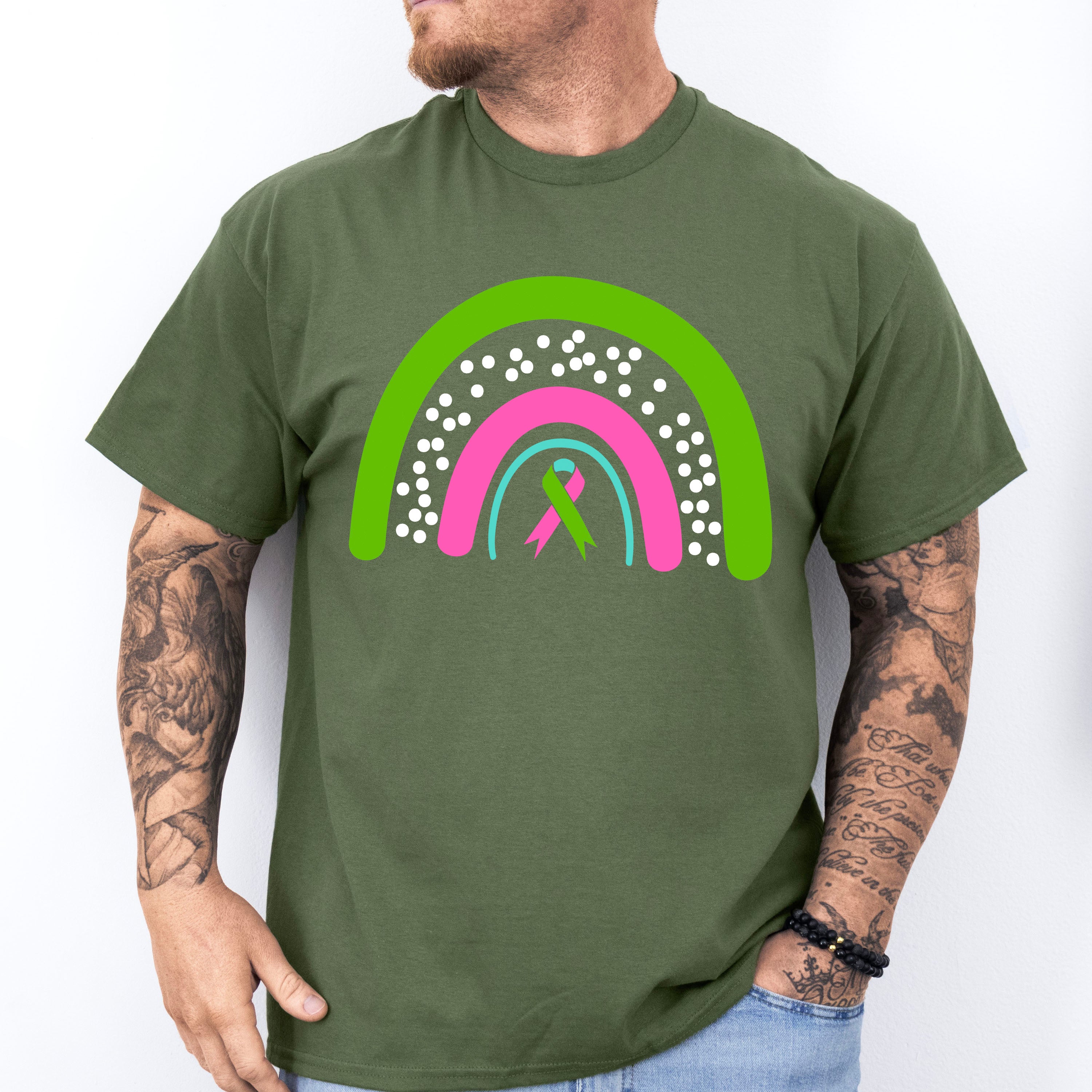 Rainbow Ribbon Design - Metastatic Breast Cancer Unisex Crewneck T-Shirt Sweatshirt Hoodie