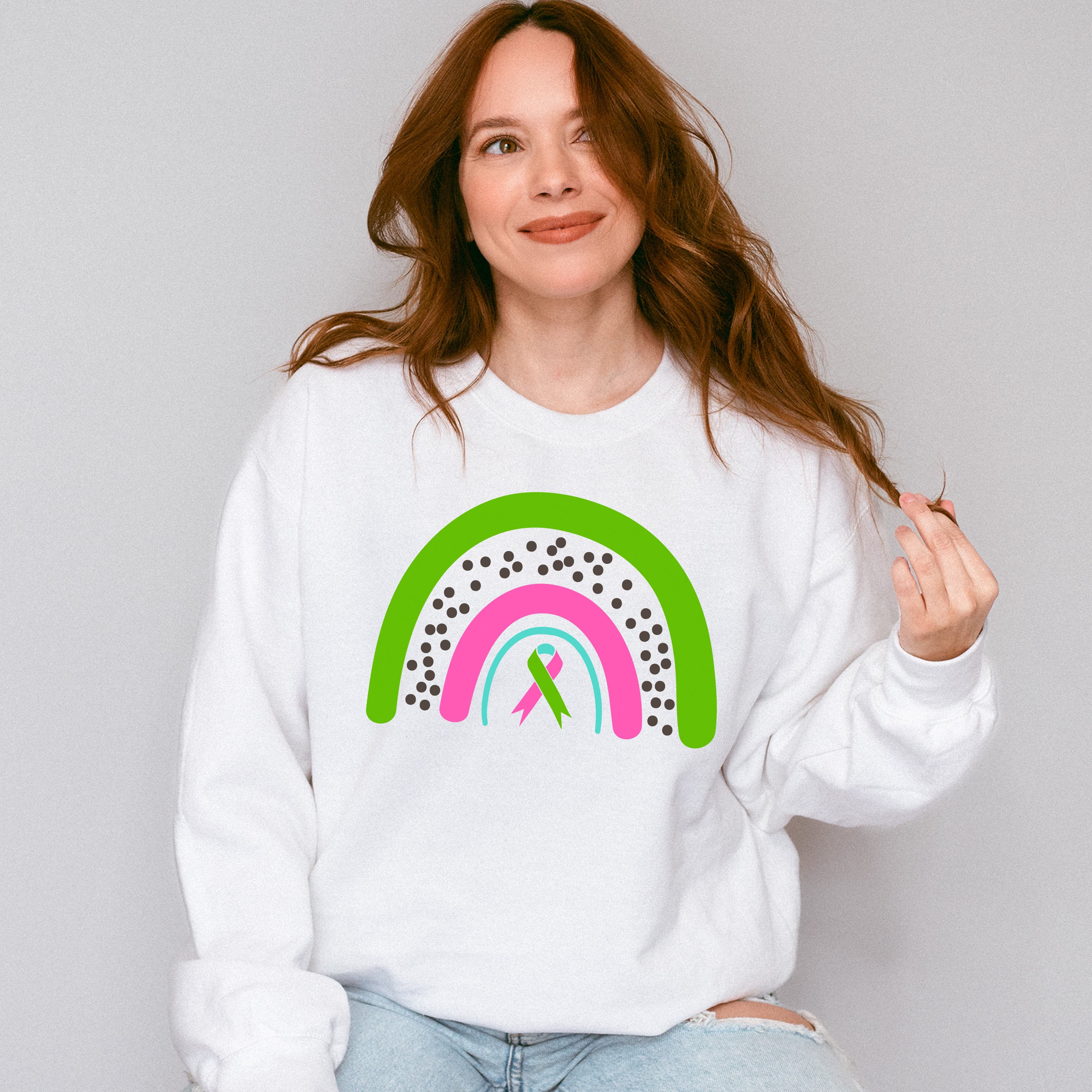 Rainbow Ribbon Design - Metastatic Breast Cancer Unisex Crewneck T-Shirt Sweatshirt Hoodie