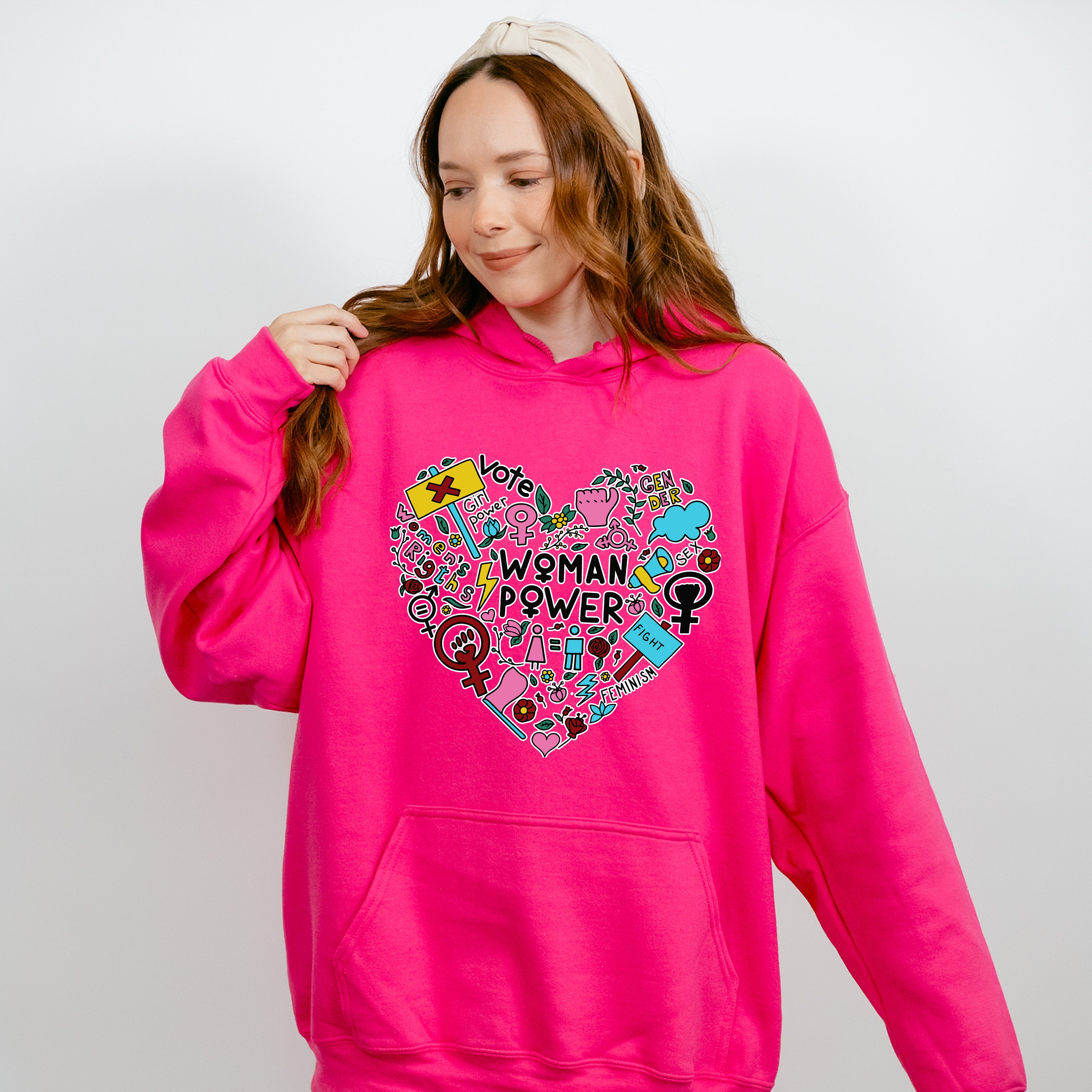 Woman Power Doodles Heart - Feminism Theme Unisex Crewneck T-Shirt Sweatshirt Hoodie