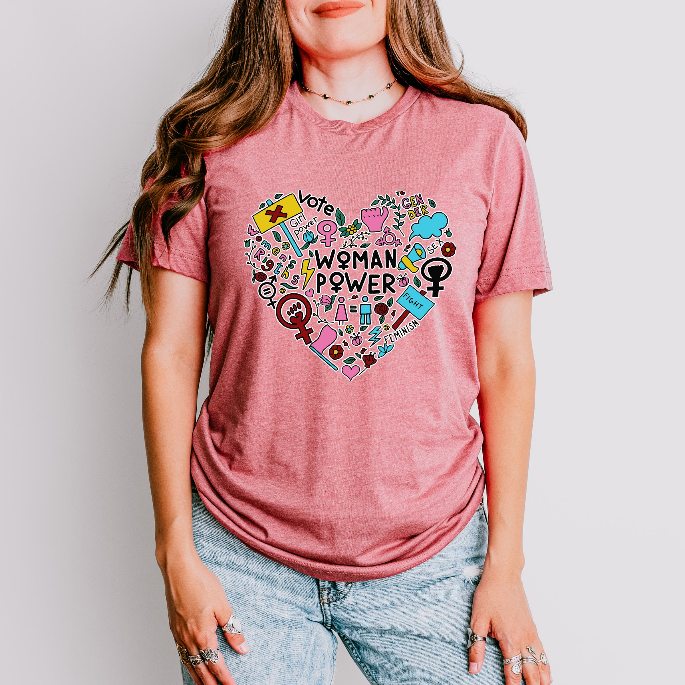 Woman Power Doodles Heart - Feminism Theme Unisex Crewneck T-Shirt Sweatshirt Hoodie