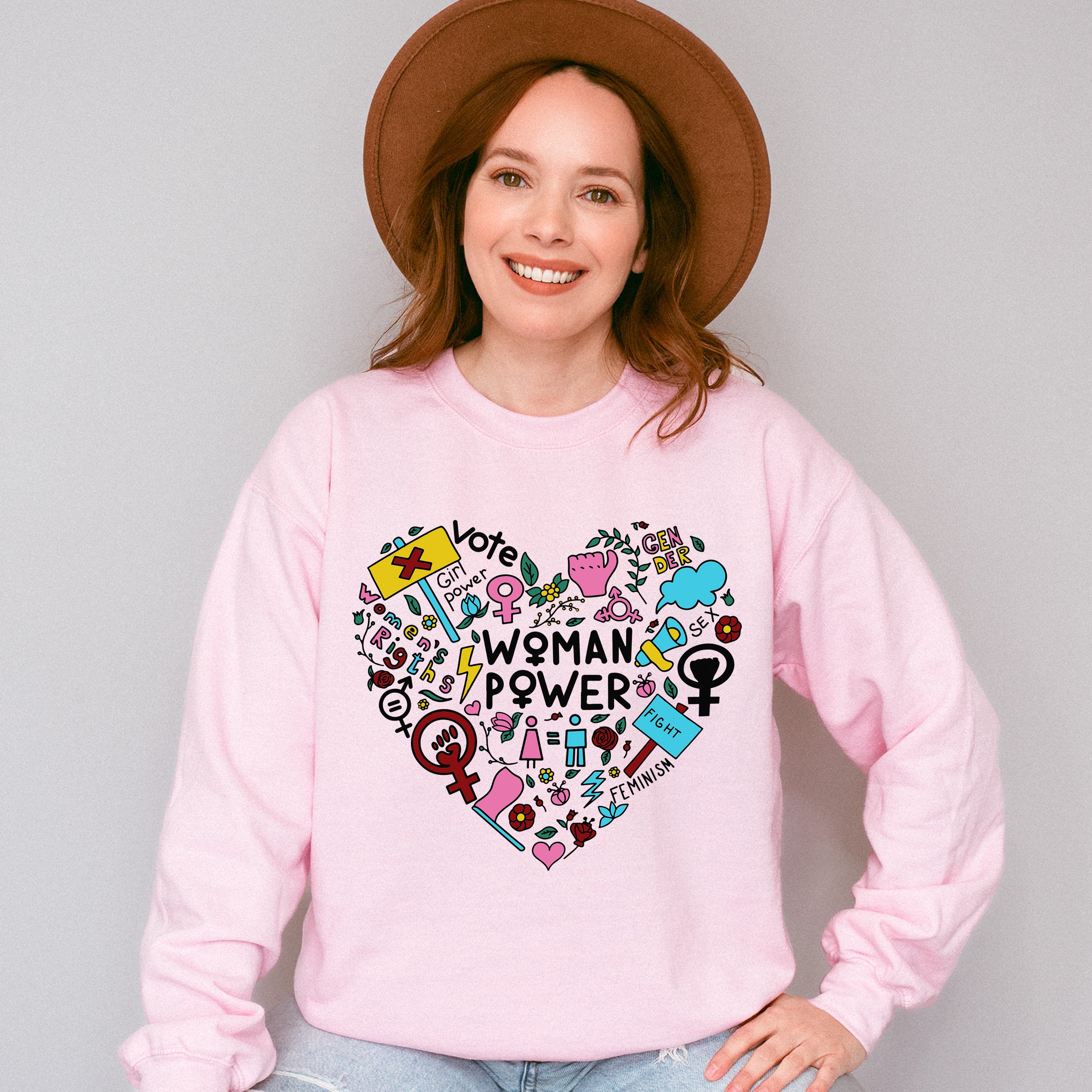 Woman Power Doodles Heart - Feminism Theme Unisex Crewneck T-Shirt Sweatshirt Hoodie