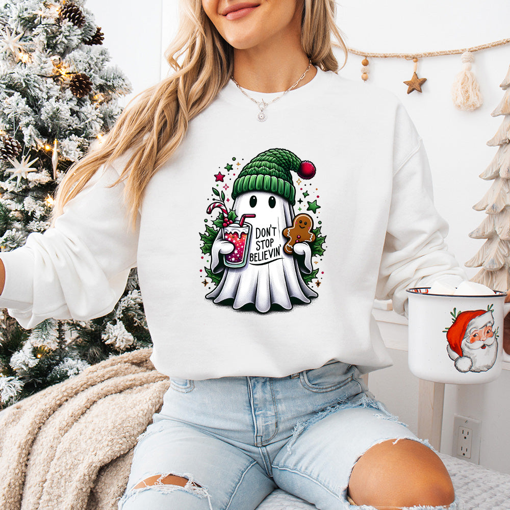 Don't Stop Believin' Ghost - Christmas Unisex Crewneck T-Shirt Sweatshirt Hoodie