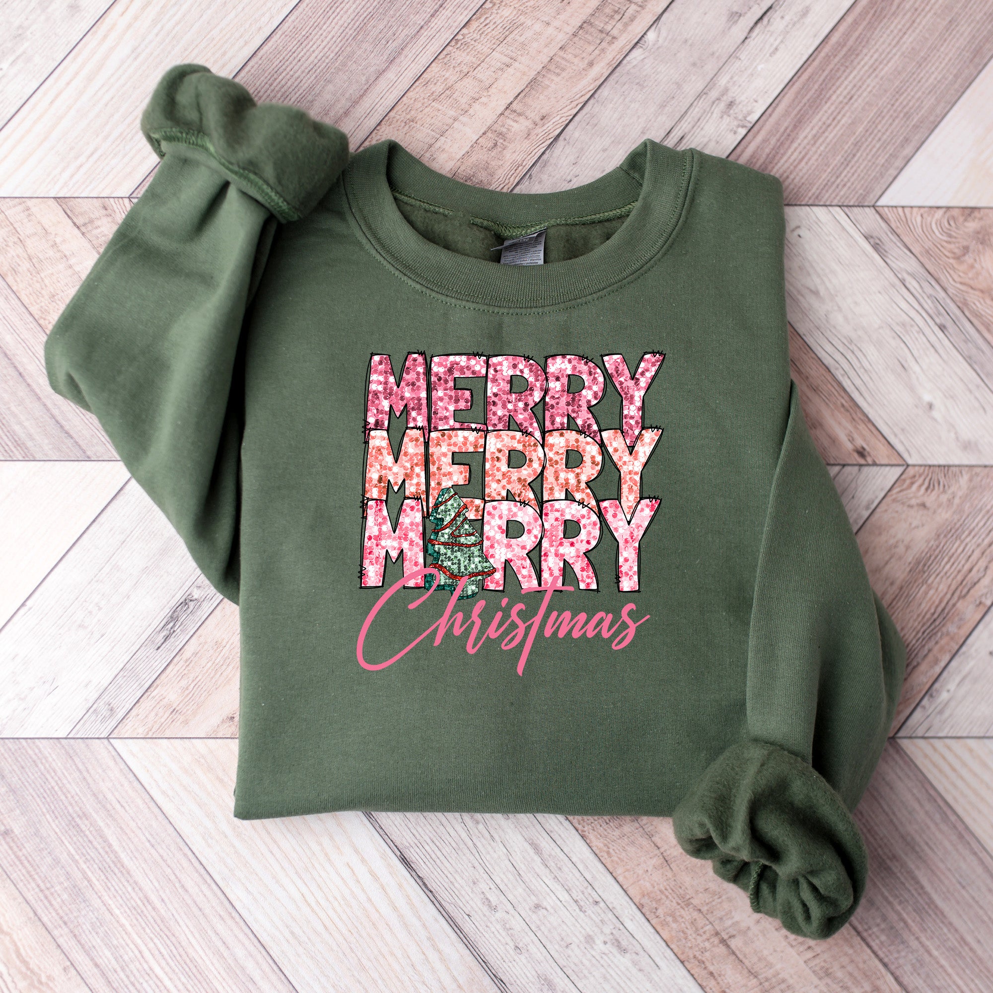 Merry Merry Christmas Pink Design - Christmas Unisex Crewneck T-Shirt Sweatshirt Hoodie