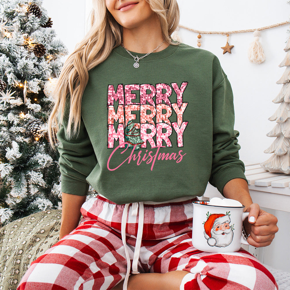 Merry Merry Christmas Pink Design - Christmas Unisex Crewneck T-Shirt Sweatshirt Hoodie