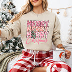 Merry Merry Christmas Pink Design - Christmas Unisex Crewneck T-Shirt Sweatshirt Hoodie