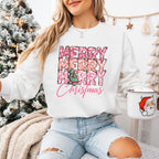 Merry Merry Christmas Pink Design - Christmas Unisex Crewneck T-Shirt Sweatshirt Hoodie