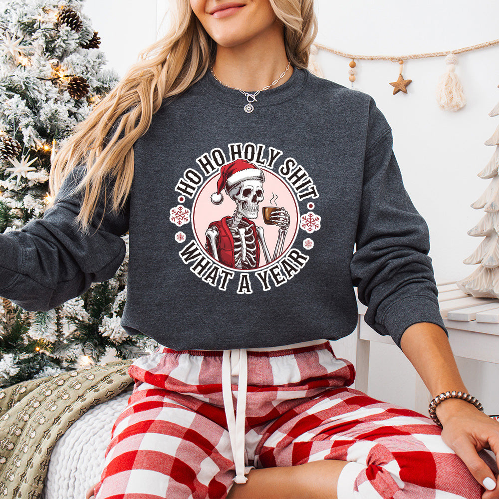 Skeleton What A Year - Christmas Unisex Crewneck T-Shirt Sweatshirt Hoodie