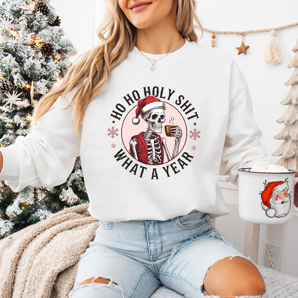 Skeleton What A Year - Christmas Unisex Crewneck T-Shirt Sweatshirt Hoodie