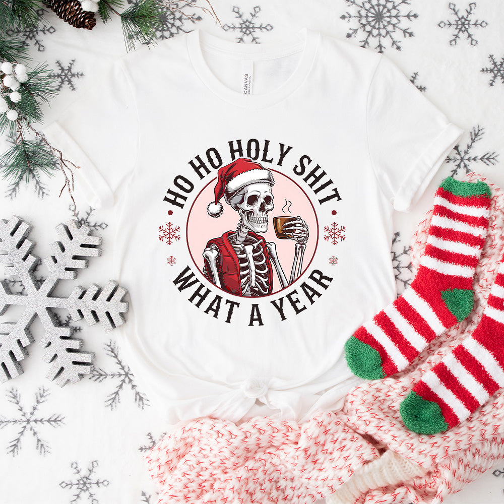 Skeleton What A Year - Christmas Unisex Crewneck T-Shirt Sweatshirt Hoodie