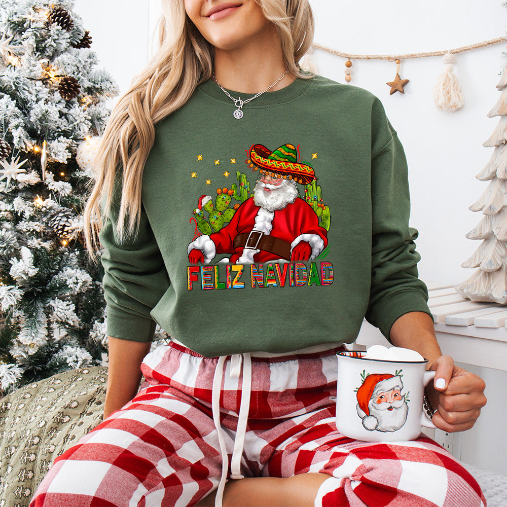 Feliz Navidad Santa Hat - Christmas Unisex Crewneck T-Shirt Sweatshirt Hoodie