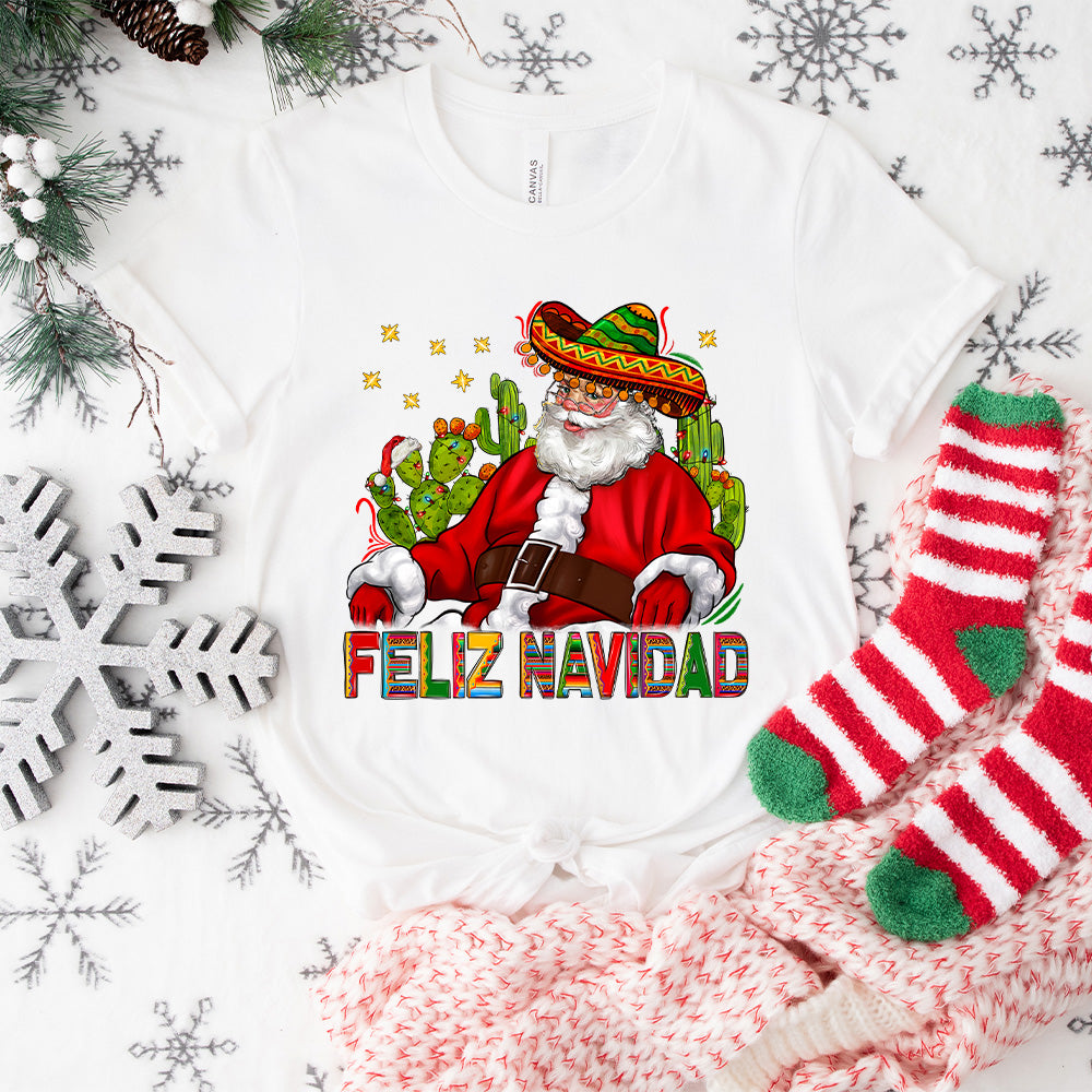 Feliz Navidad Santa Hat - Christmas Unisex Crewneck T-Shirt Sweatshirt Hoodie