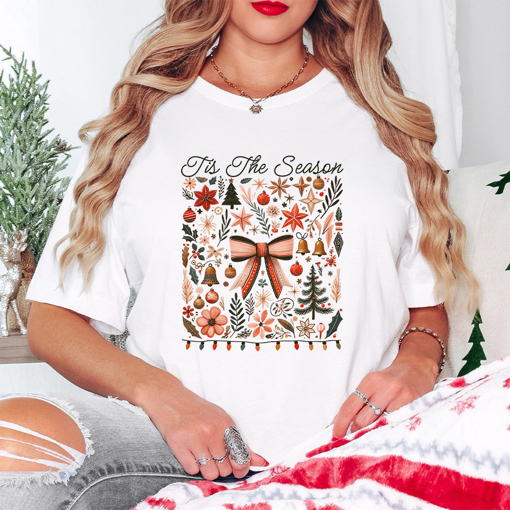 Tis The Season Ribbon Design - Christmas Unisex Crewneck T-Shirt Sweatshirt Hoodie
