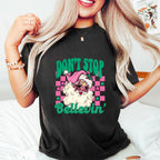 Don't Stop Believin' Pink Santa - Christmas Unisex Crewneck T-Shirt Sweatshirt Hoodie