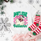 Don't Stop Believin' Pink Santa - Christmas Unisex Crewneck T-Shirt Sweatshirt Hoodie