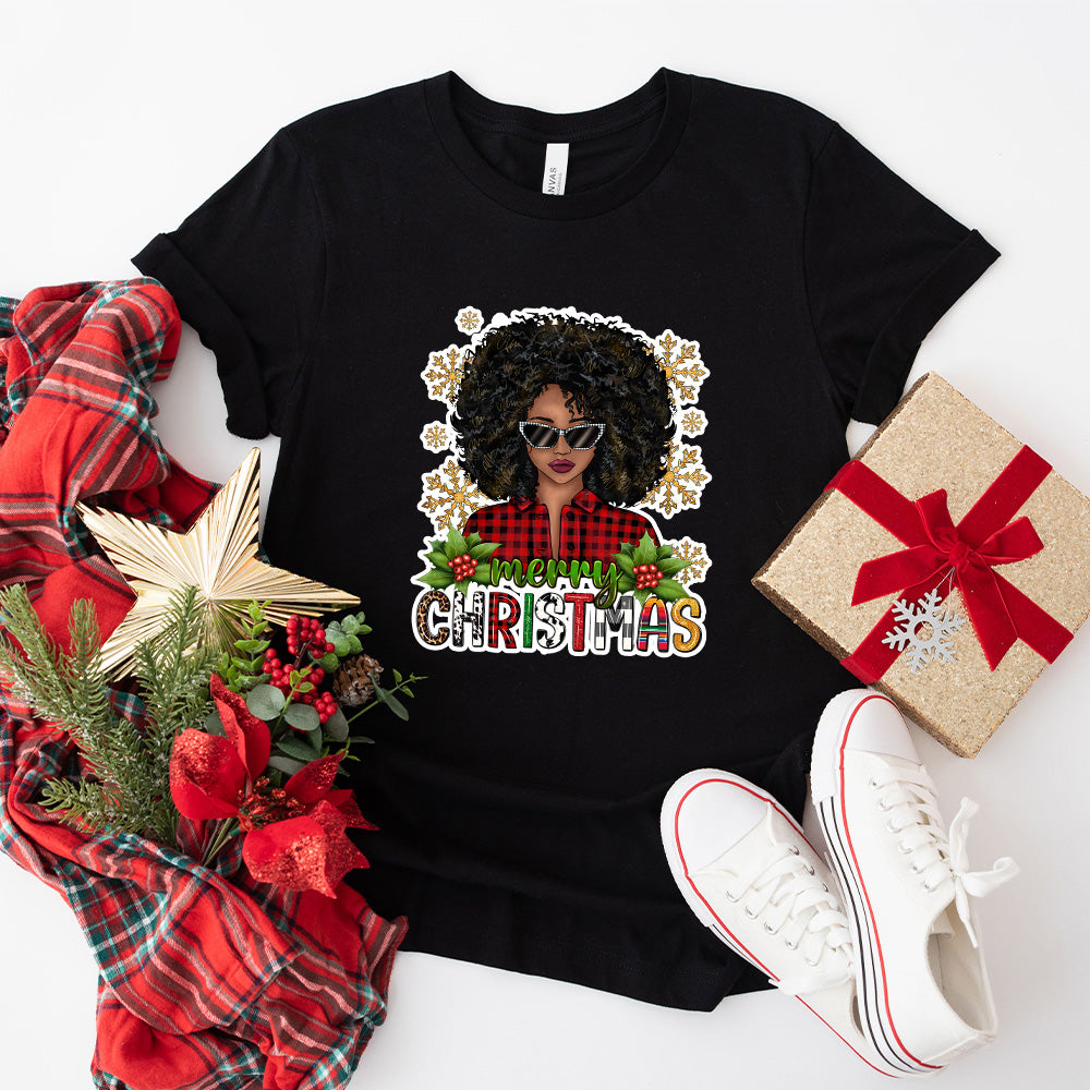 Merry Christmas Afro Girl - Christmas Unisex Crewneck T-Shirt Sweatshirt Hoodie