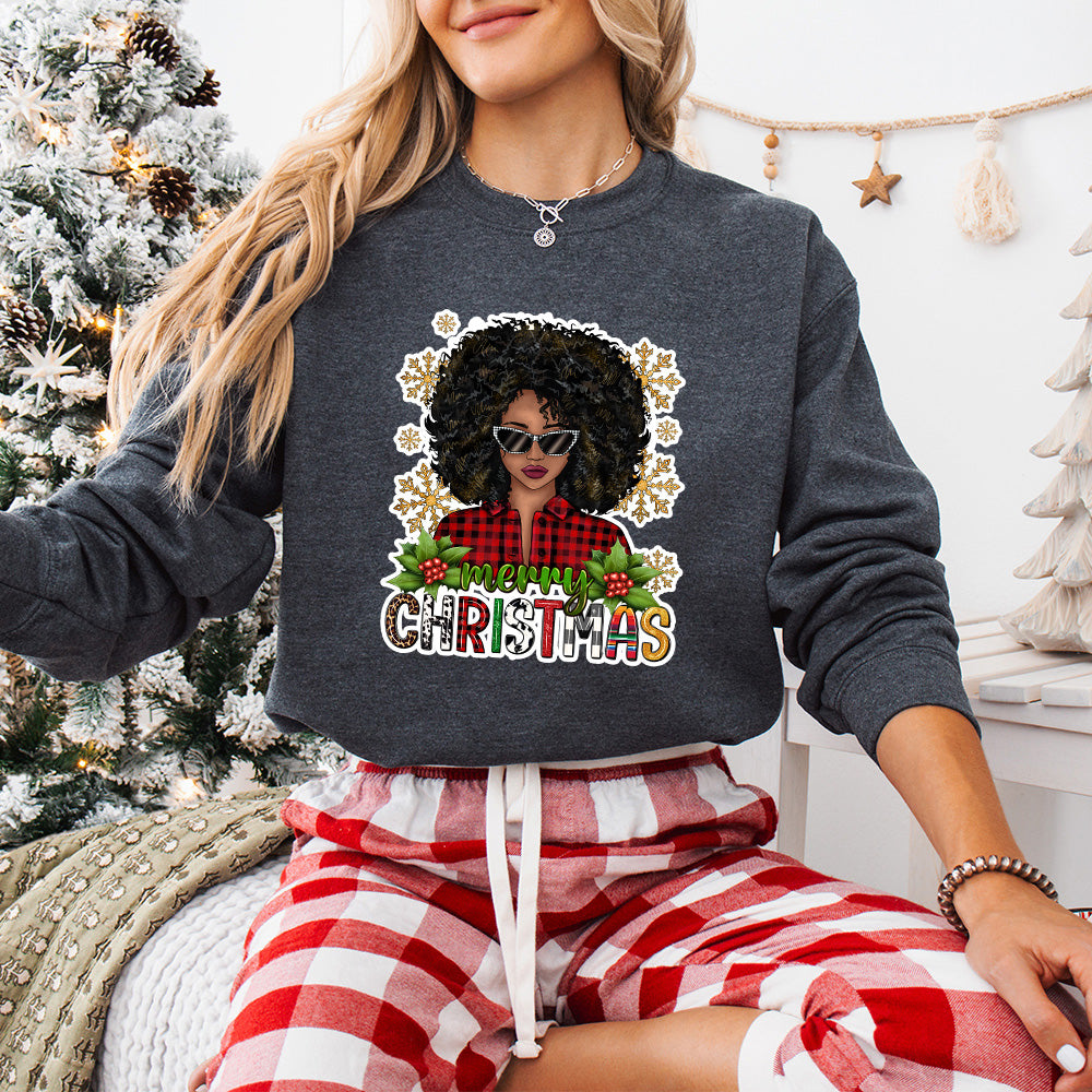 Merry Christmas Afro Girl - Christmas Unisex Crewneck T-Shirt Sweatshirt Hoodie