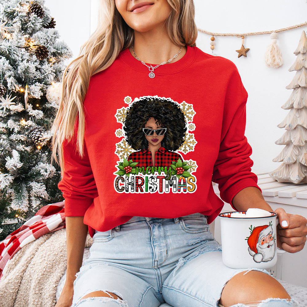 Merry Christmas Afro Girl - Christmas Unisex Crewneck T-Shirt Sweatshirt Hoodie