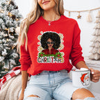 Merry Christmas Afro Girl - Christmas Unisex Crewneck T-Shirt Sweatshirt Hoodie