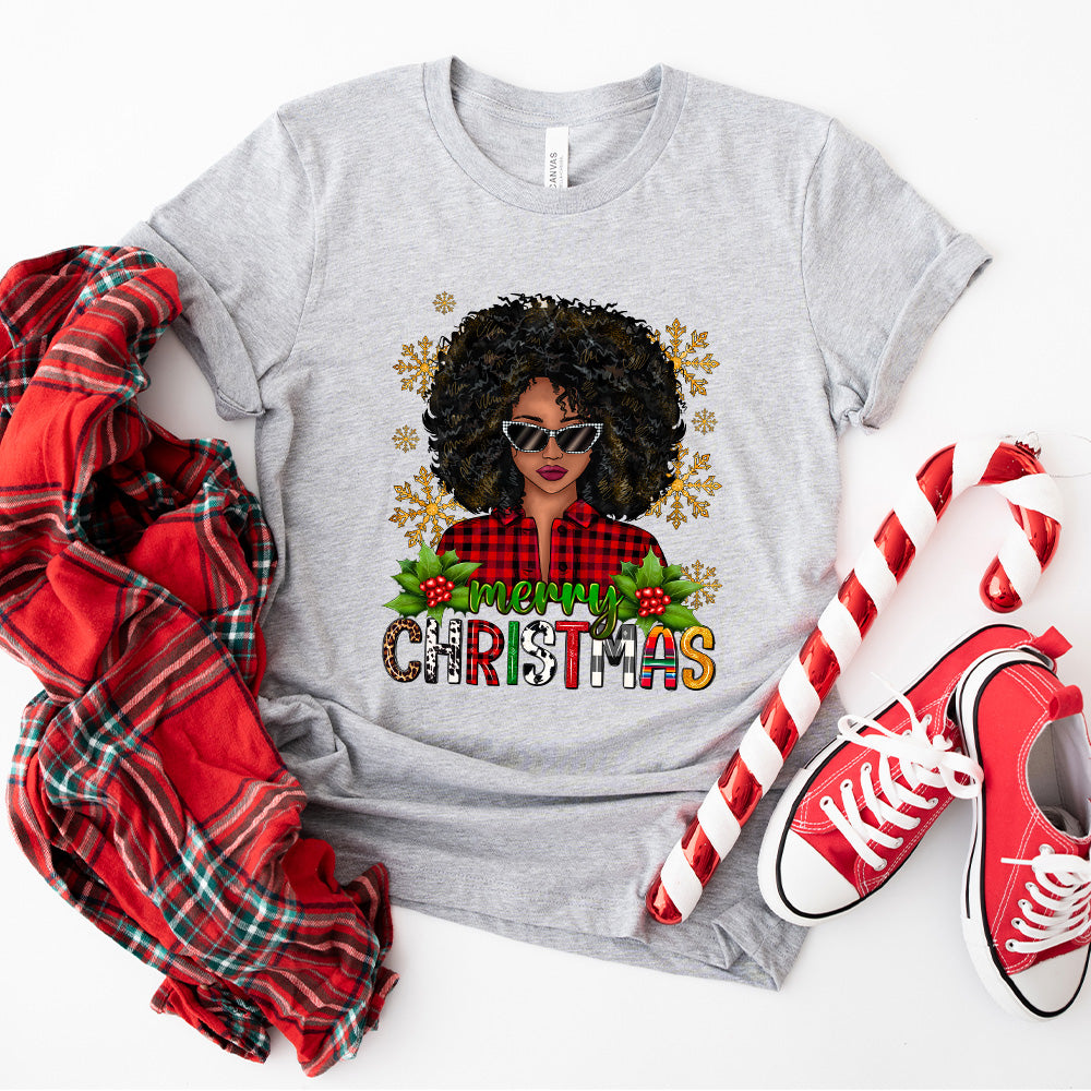 Merry Christmas Afro Girl - Christmas Unisex Crewneck T-Shirt Sweatshirt Hoodie