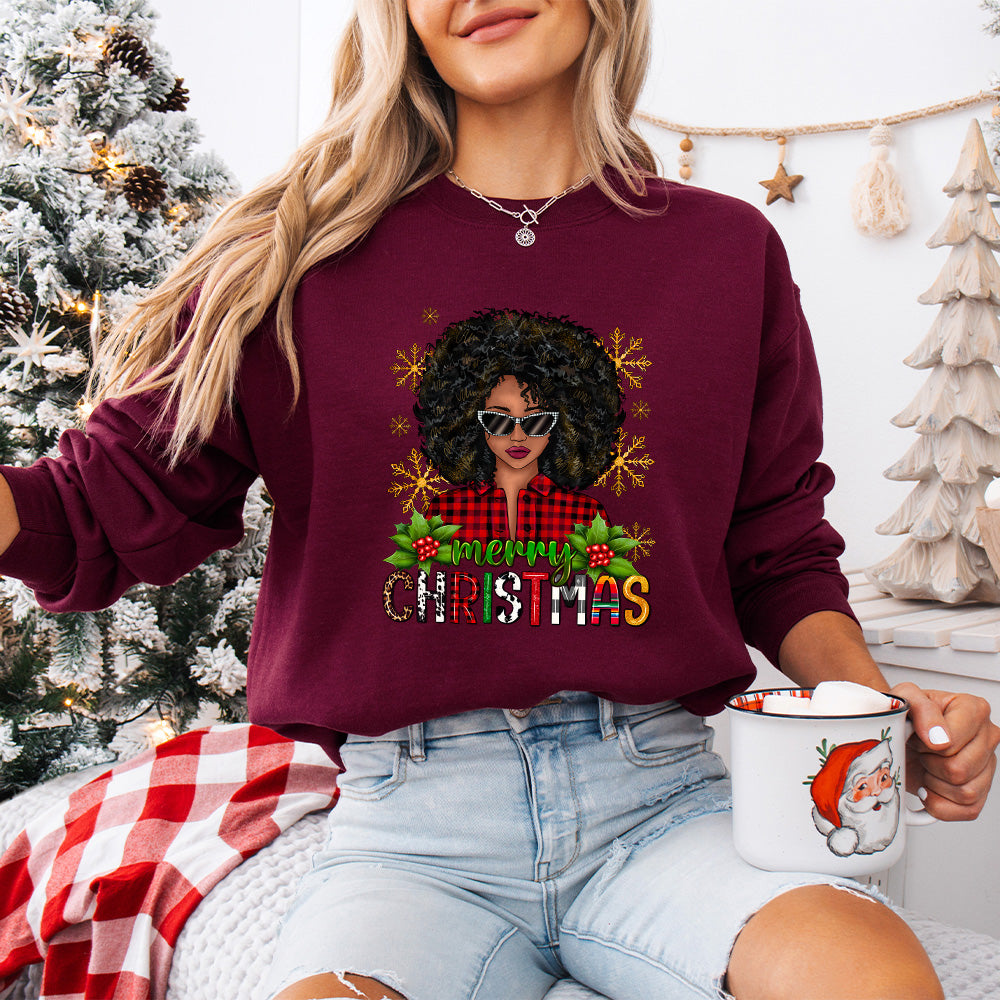 Merry Christmas Afro Girl - Christmas Unisex Crewneck T-Shirt Sweatshirt Hoodie