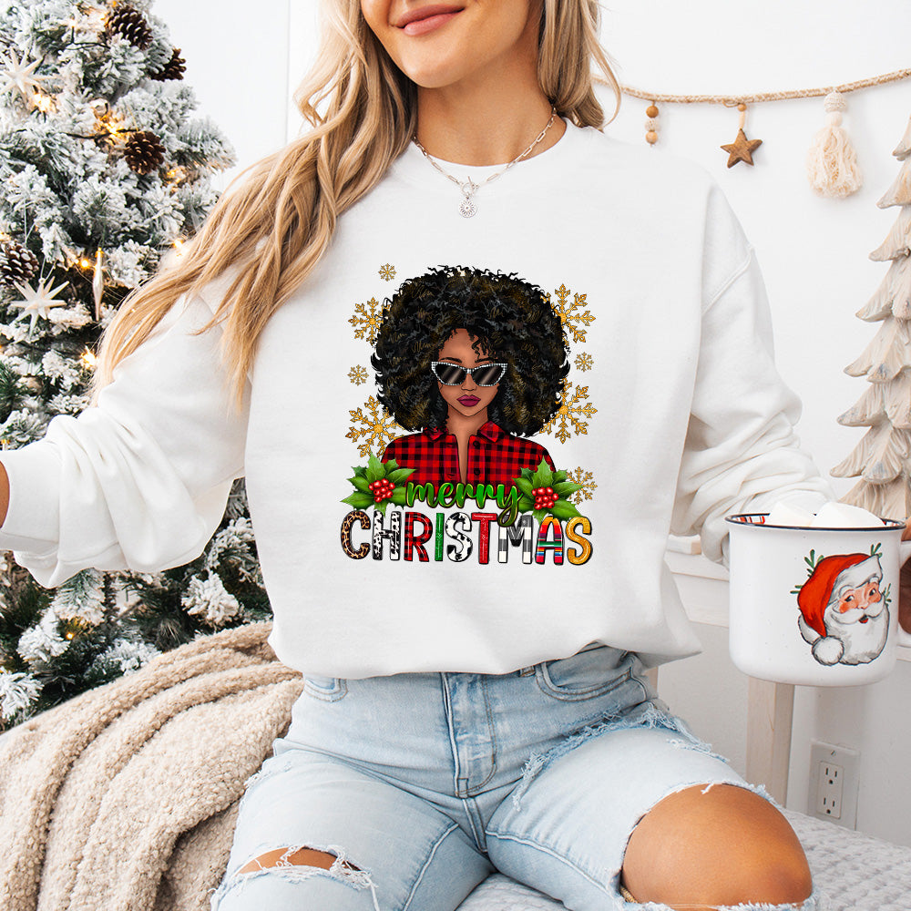 Merry Christmas Afro Girl - Christmas Unisex Crewneck T-Shirt Sweatshirt Hoodie
