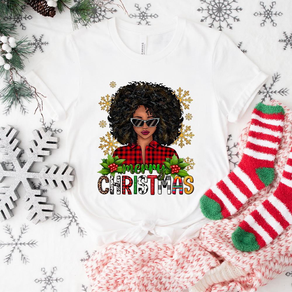 Merry Christmas Afro Girl - Christmas Unisex Crewneck T-Shirt Sweatshirt Hoodie