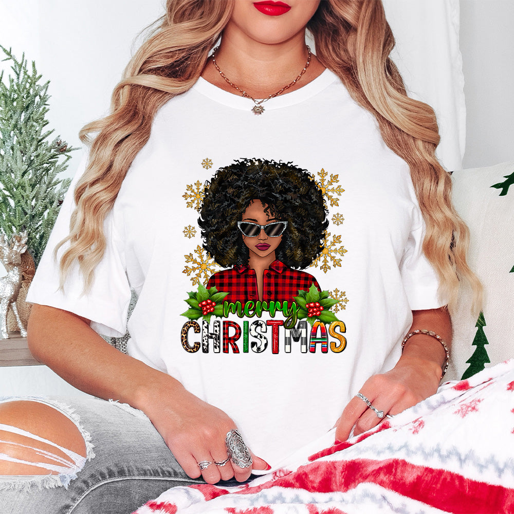 Merry Christmas Afro Girl - Christmas Unisex Crewneck T-Shirt Sweatshirt Hoodie