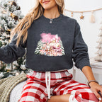 Pink Train Santa And Reindeer - Christmas Unisex Crewneck T-Shirt Sweatshirt Hoodie