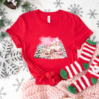 Pink Train Santa And Reindeer - Christmas Unisex Crewneck T-Shirt Sweatshirt Hoodie