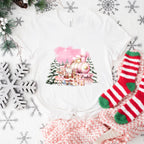 Pink Train Santa And Reindeer - Christmas Unisex Crewneck T-Shirt Sweatshirt Hoodie