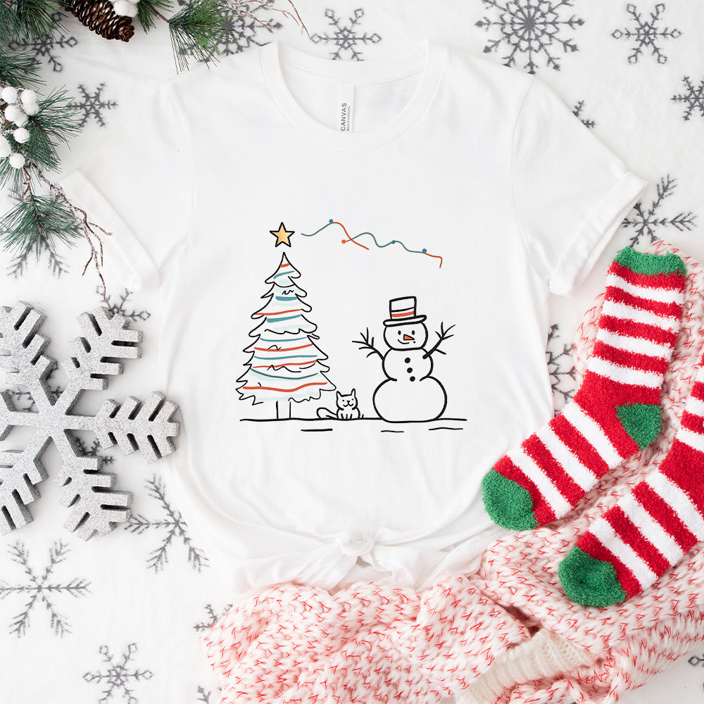 Snowman And Cat - Christmas Unisex Crewneck T-Shirt Sweatshirt Hoodie