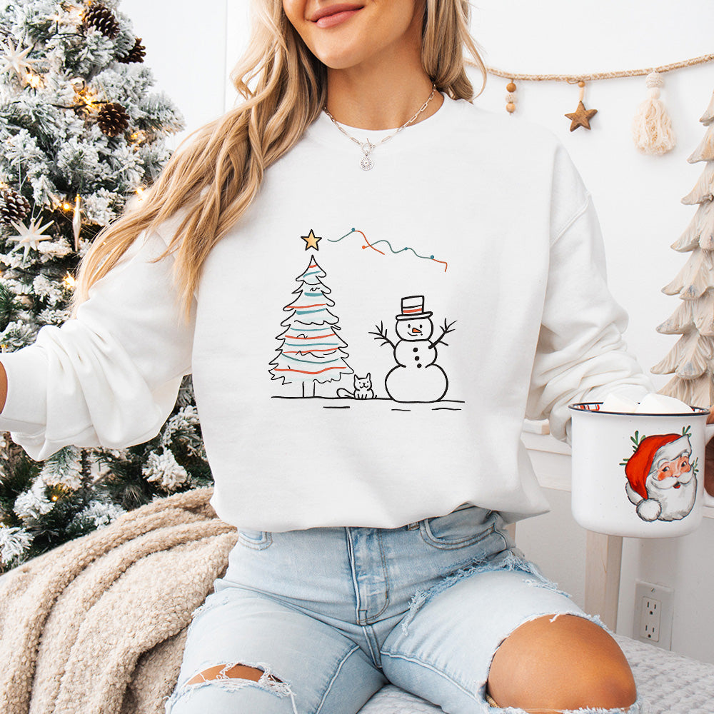 Snowman And Cat - Christmas Unisex Crewneck T-Shirt Sweatshirt Hoodie