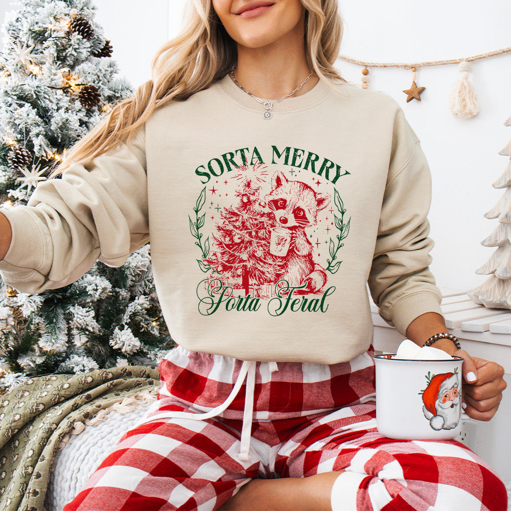 Sorta Merry Sorta Feral - Christmas Unisex Crewneck T-Shirt Sweatshirt Hoodie