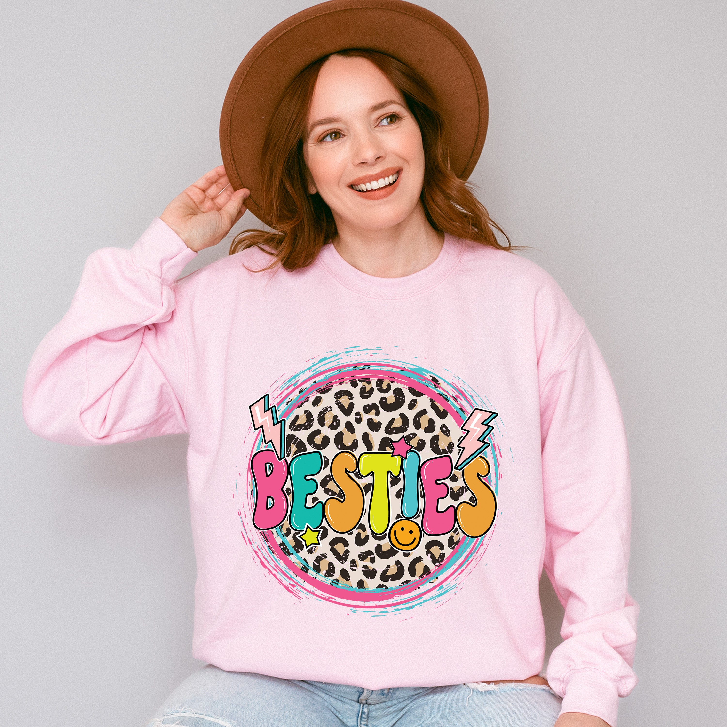 Besties Leopard Print - Best Friends Unisex Crewneck T-Shirt Sweatshirt Hoodie