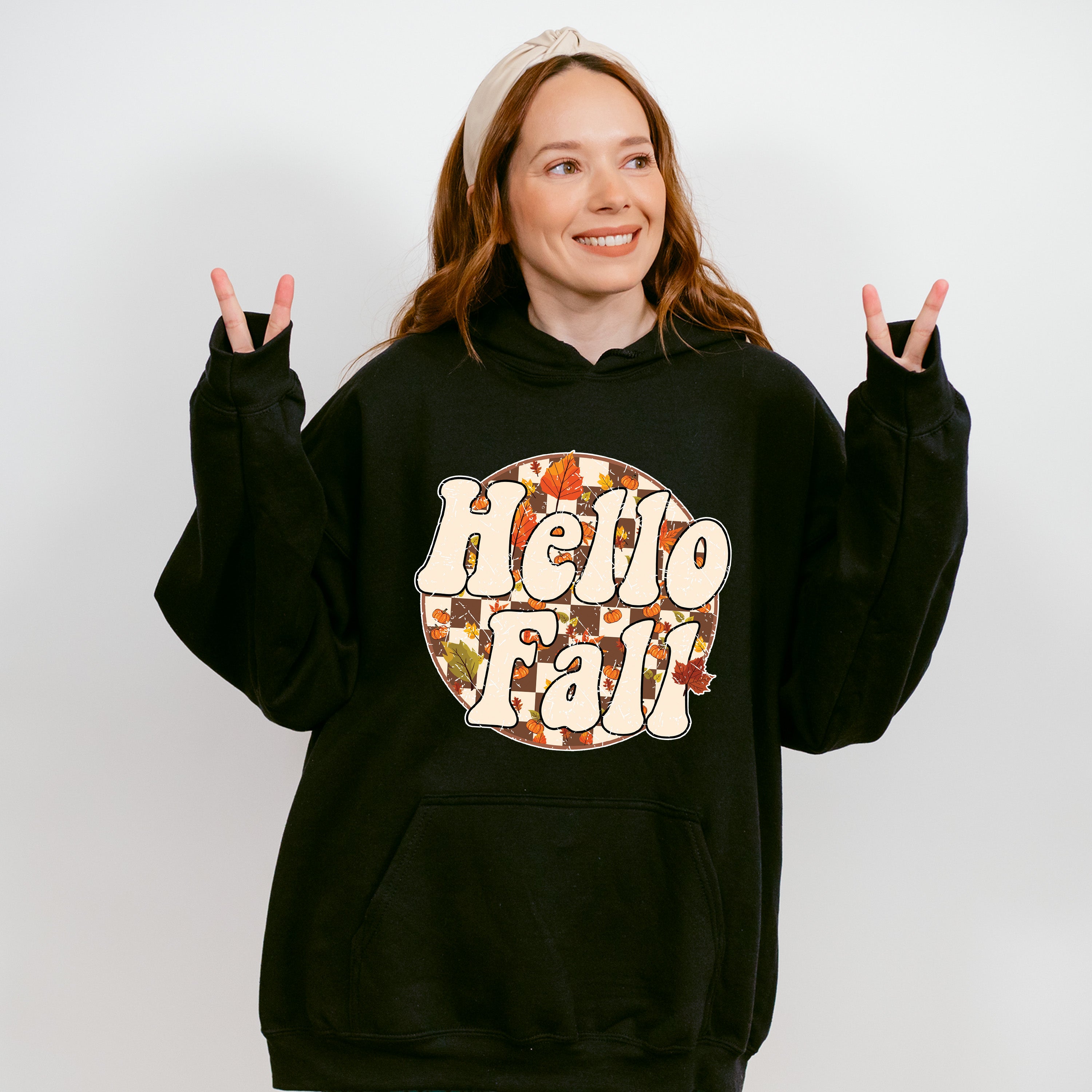 Hello Fall Circular Checkered Design - Fall Unisex Crewneck T-Shirt Sweatshirt Hoodie