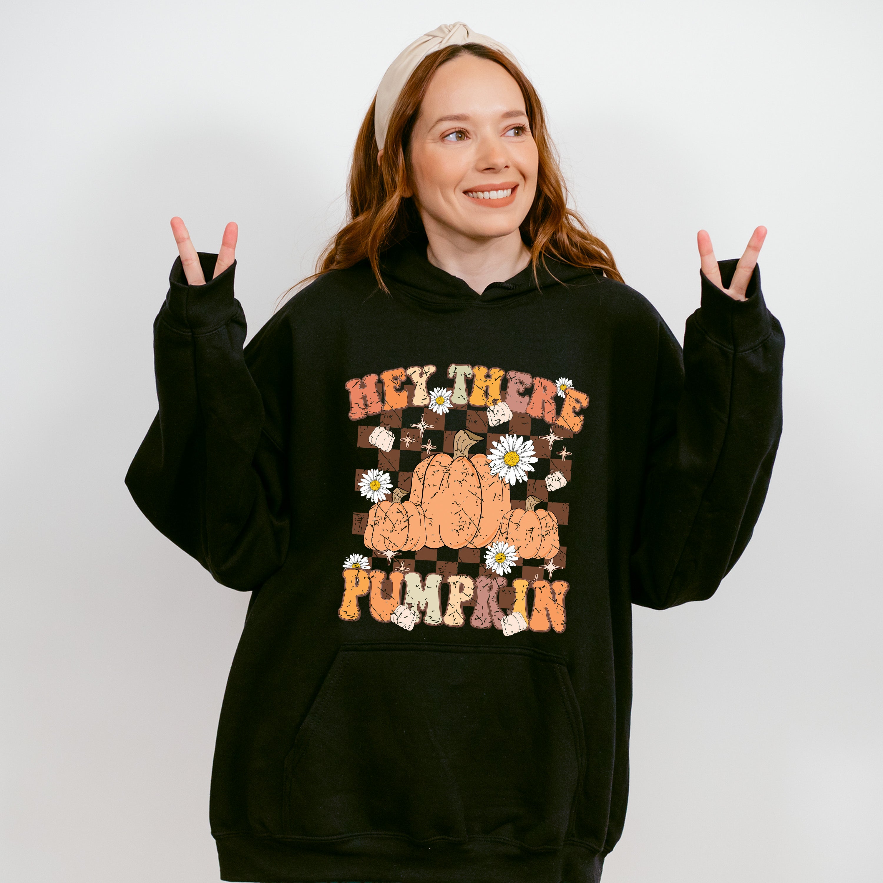 Hey There Pumpkin Checkered Design - Fall Unisex Crewneck T-Shirt Sweatshirt Hoodie