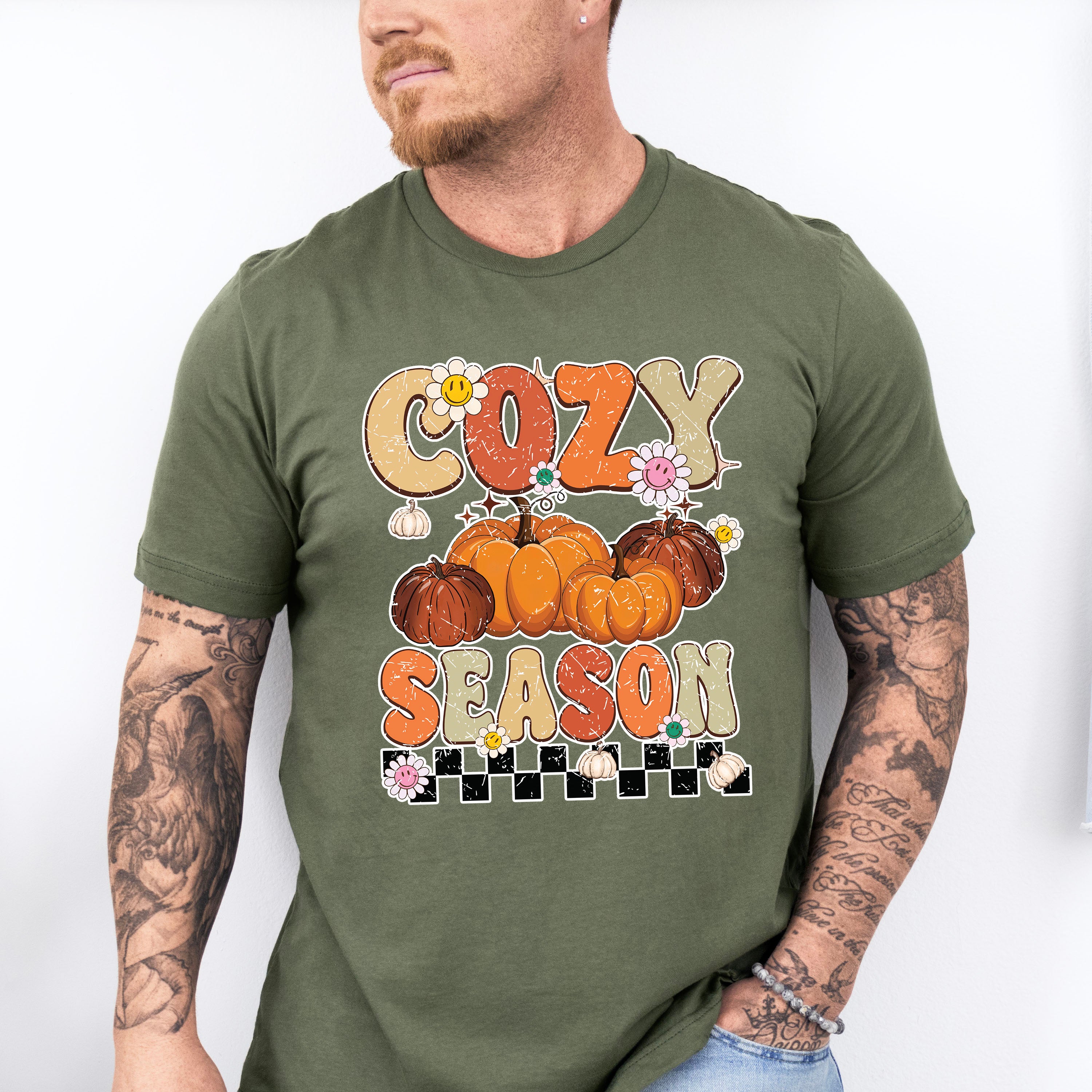 Cozy Season Pumpkin And Flowers - Fall Unisex Crewneck T-Shirt Sweatshirt Hoodie