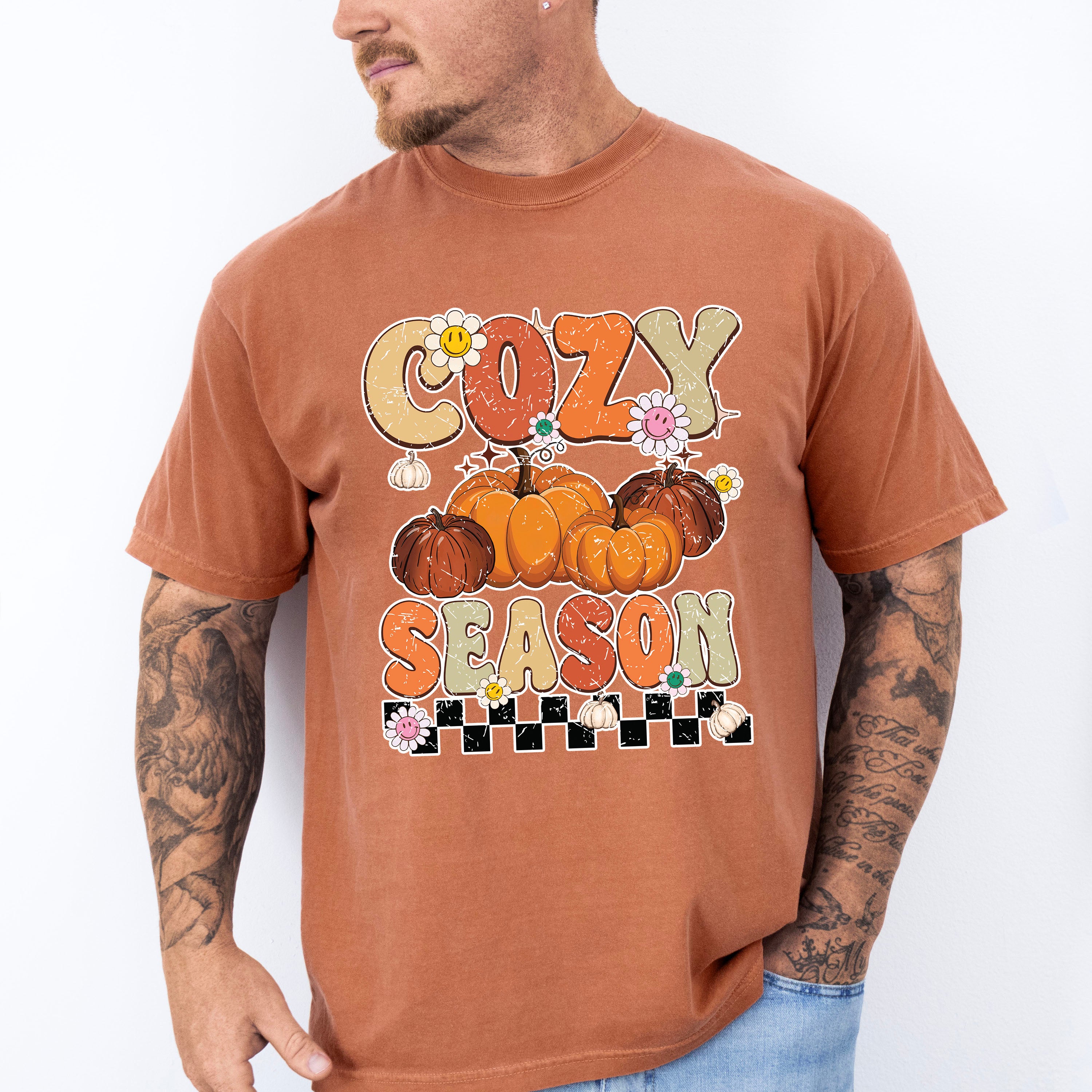 Cozy Season Pumpkin And Flowers - Fall Unisex Crewneck T-Shirt Sweatshirt Hoodie