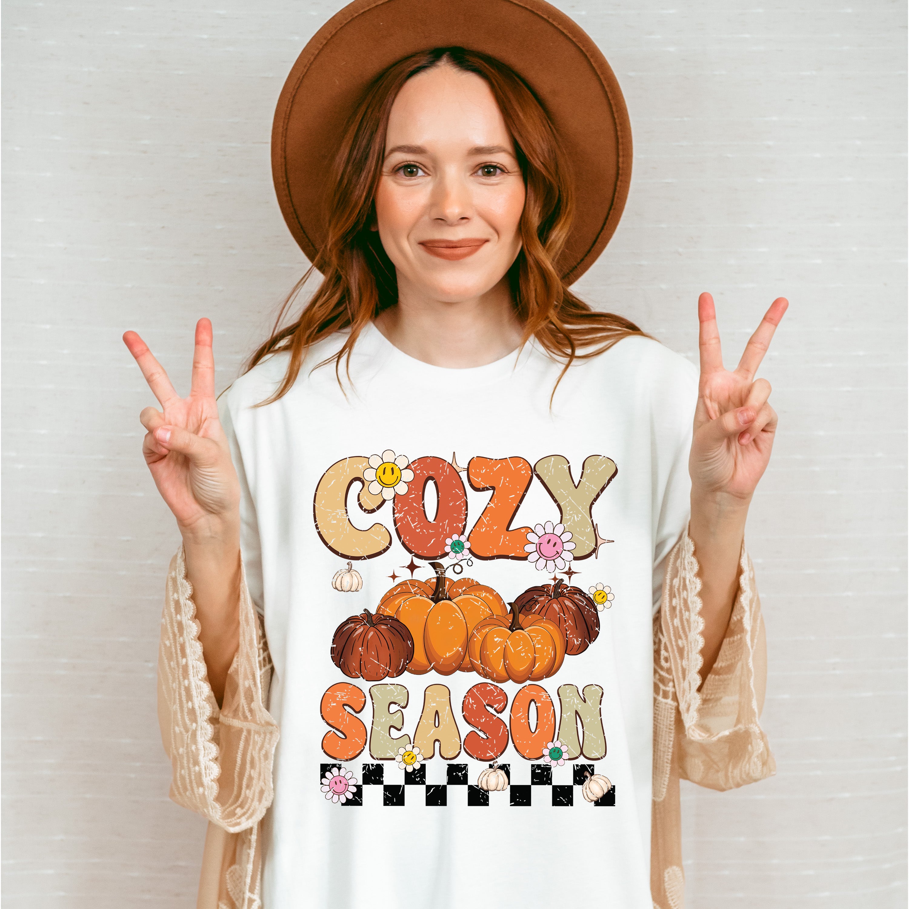Cozy Season Pumpkin And Flowers - Fall Unisex Crewneck T-Shirt Sweatshirt Hoodie