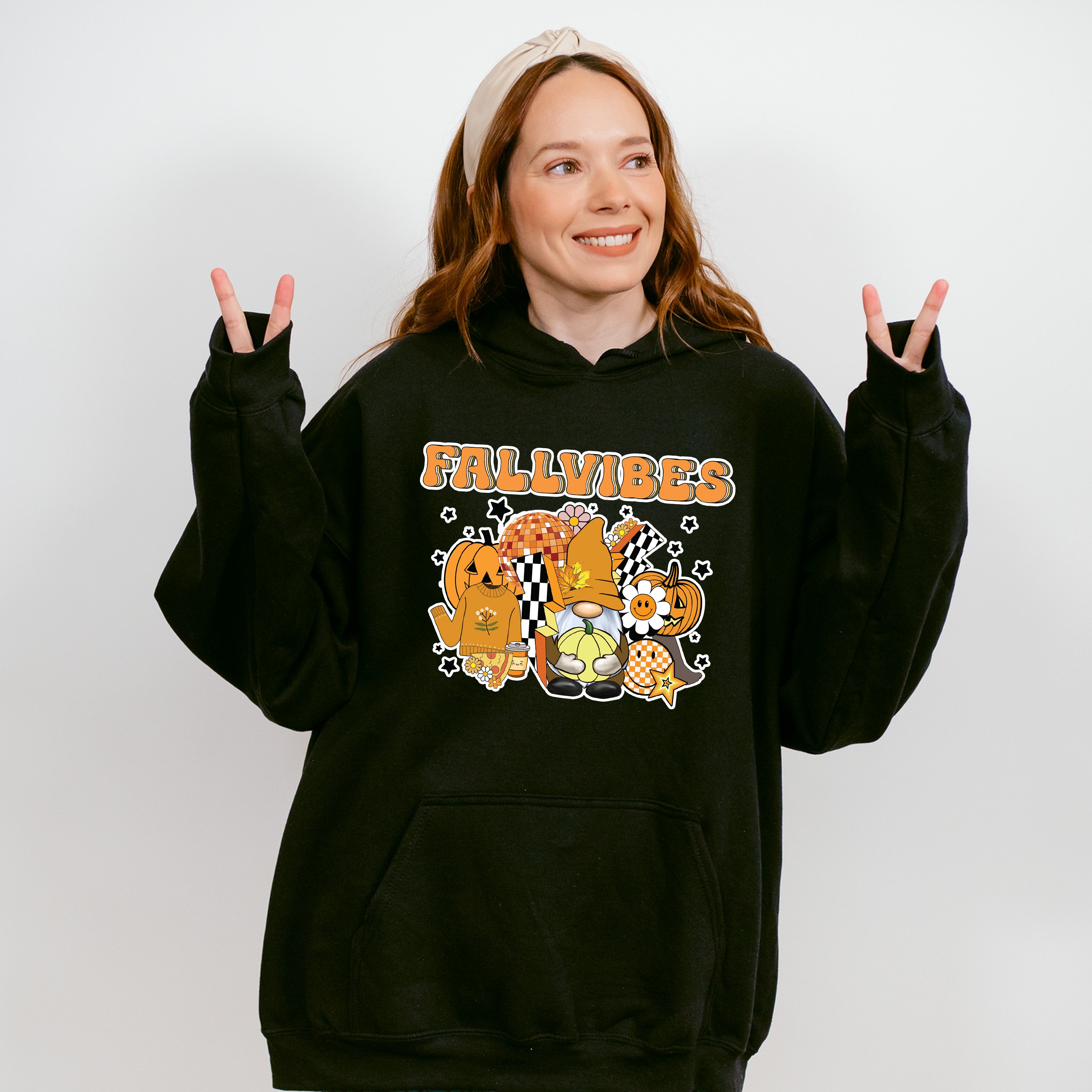 Fall Vibes Gnomes Pumpkins Stars - Fall Unisex Crewneck T-Shirt Sweatshirt Hoodie