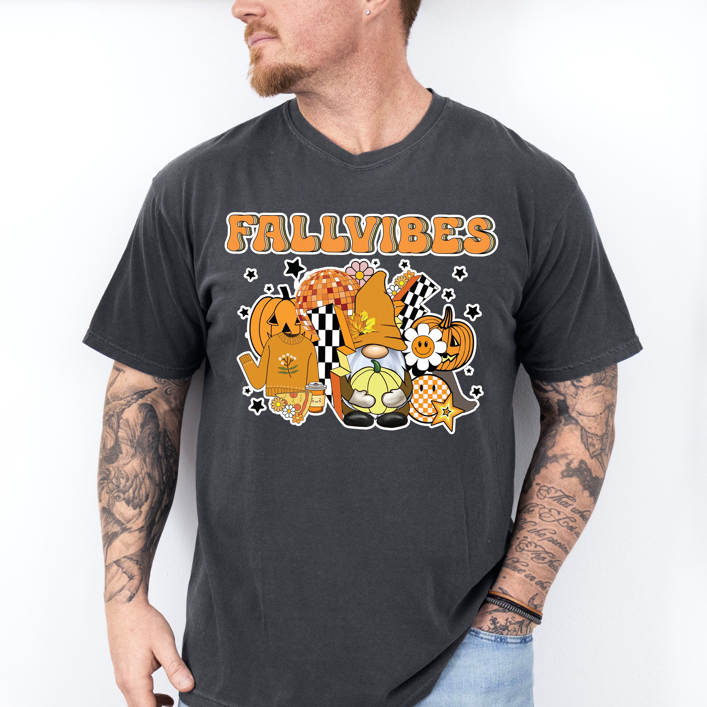 Fall Vibes Gnomes Pumpkins Stars - Fall Unisex Crewneck T-Shirt Sweatshirt Hoodie