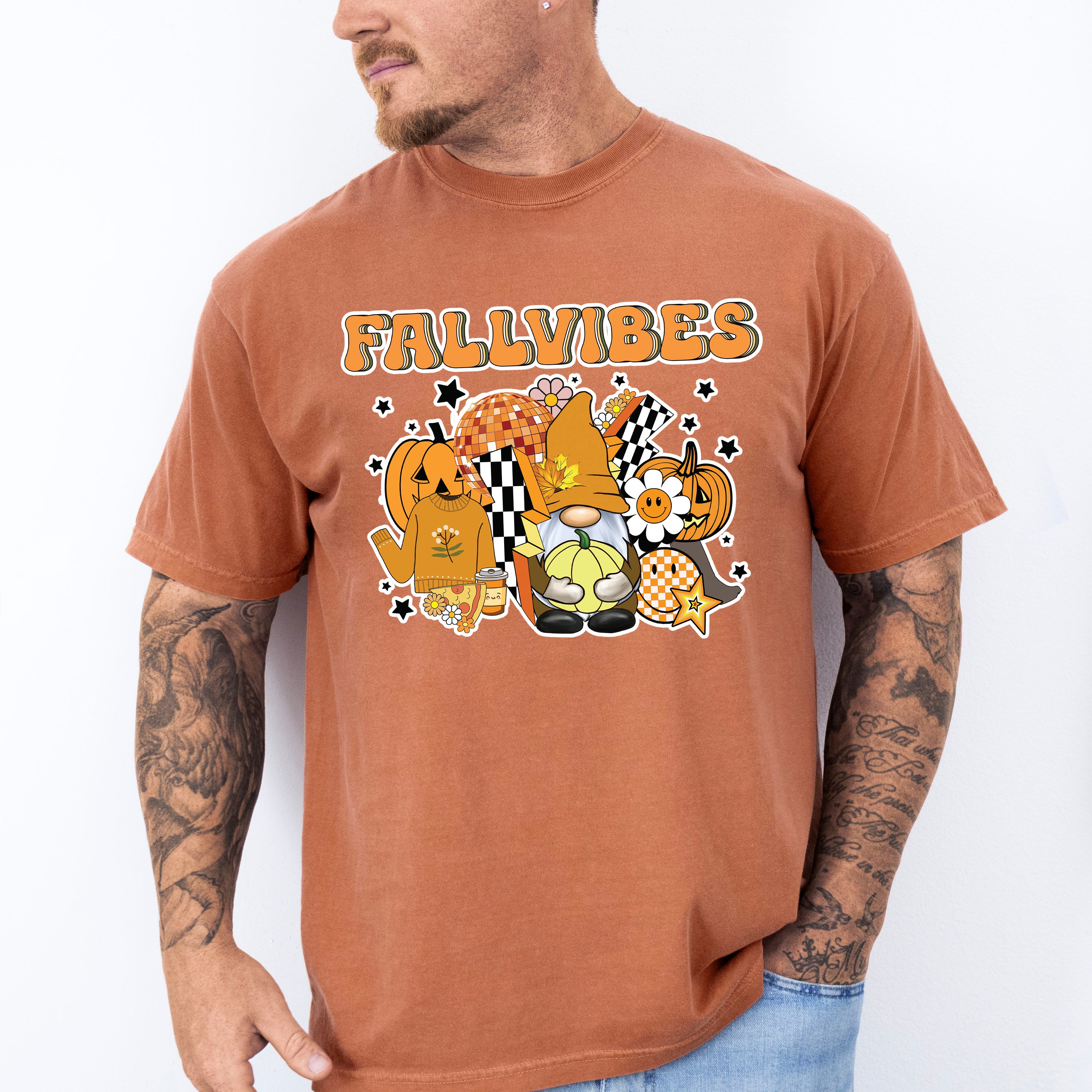 Fall Vibes Gnomes Pumpkins Stars - Fall Unisex Crewneck T-Shirt Sweatshirt Hoodie