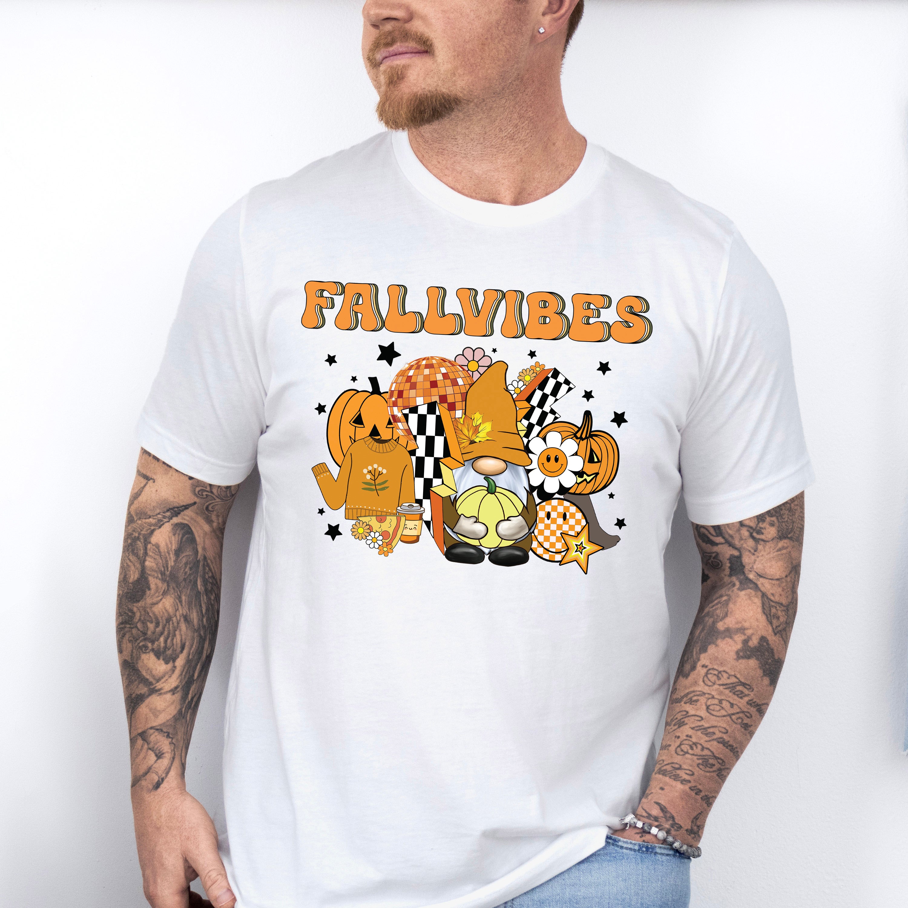 Fall Vibes Gnomes Pumpkins Stars - Fall Unisex Crewneck T-Shirt Sweatshirt Hoodie